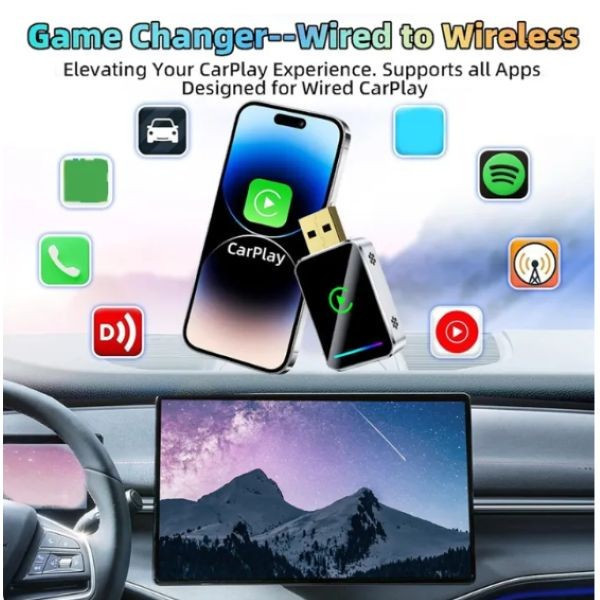 کارپلی و اندروید اتو مدل Wireless CarPlay/Android Auto Q1JS به همراه مبدل USB به USB-C