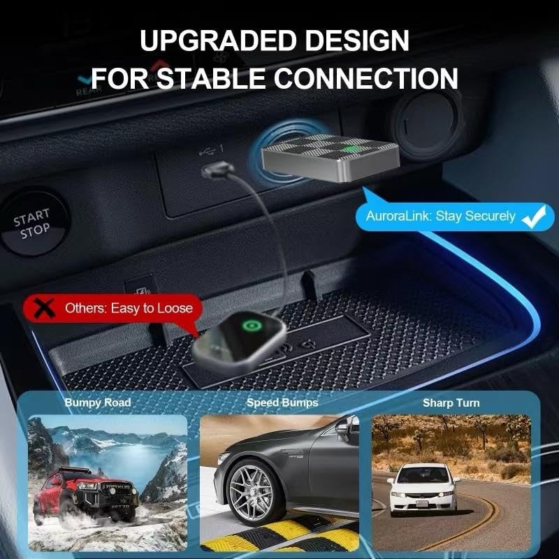 کارپلی و اندروید اتو مدل Wireless CarPlay/Android Auto به همراه مبدل USB به USB-C و کابل افزایش طول USB