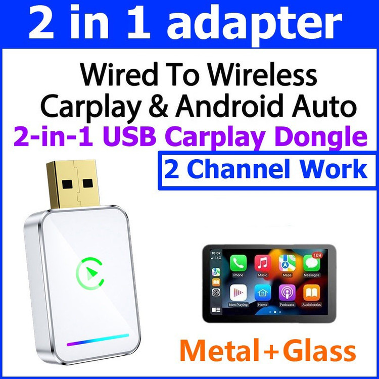 کارپلی و اندروید اتو مدل Wireless CarPlay/Android Auto Q1JS به همراه مبدل USB به USB-C