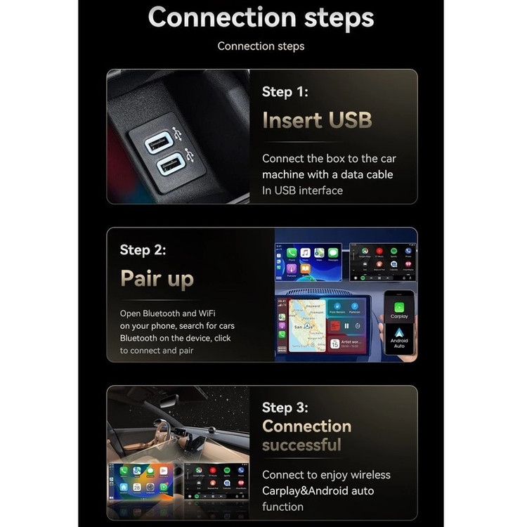 کارپلی و اندروید اتو مدل Wireless CarPlay/Android Auto Q1JS به همراه مبدل USB به USB-C