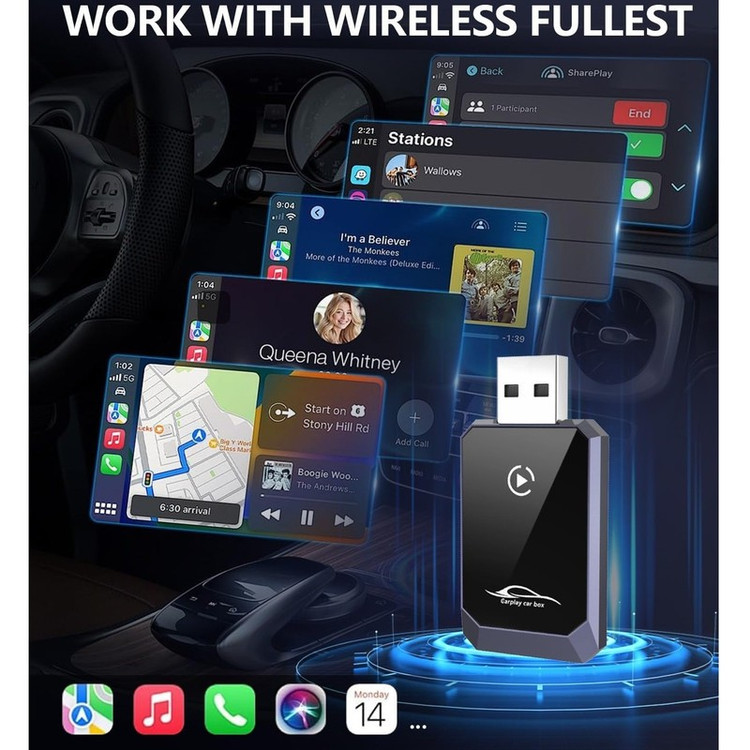 کارپلی و اندروید اتو مدل Wireless CarPlay/Android Auto Q1Y به همراه مبدل USB به USB-C