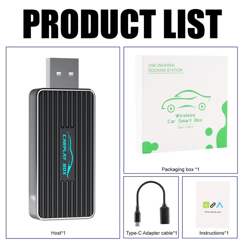 کارپلی و اندروید اتو مدل Wireless P9593 Carplay/Android Auto به همراه مبدل USB به USB-C
