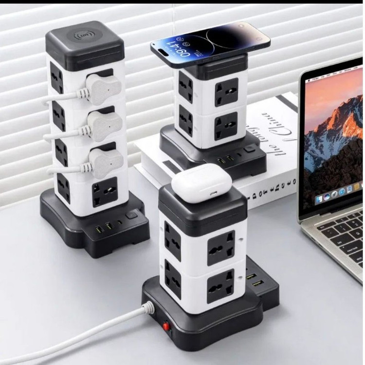 چندراهی برق ایستاده هوشمند ۲۵۰۰ وات مدل Intelligent Vertical Socketبرج با شارژر USB و وایرلس