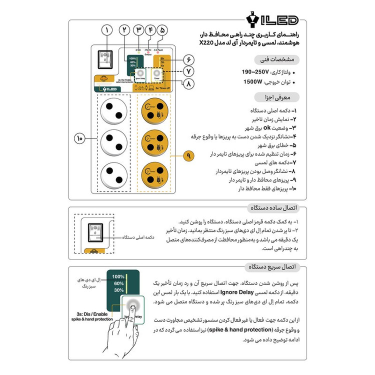 محافظ ولتاژ آی لد مدل هوشمند تایمردار کد X220