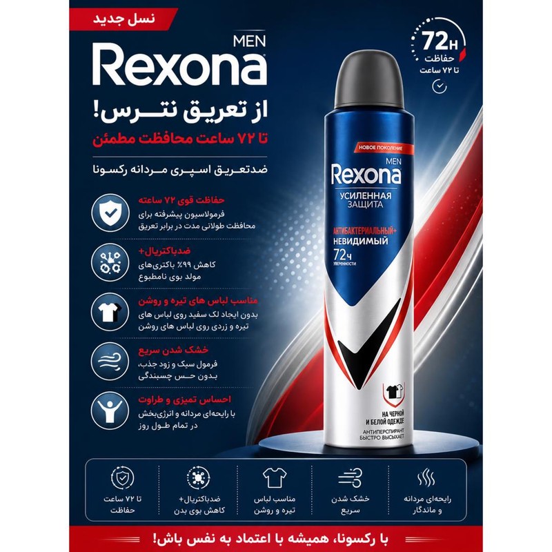 اسپری ضدتعریق رکسونا مدل Russ Invisible Antibacterial+72H حجم 200 میلیلیتر
