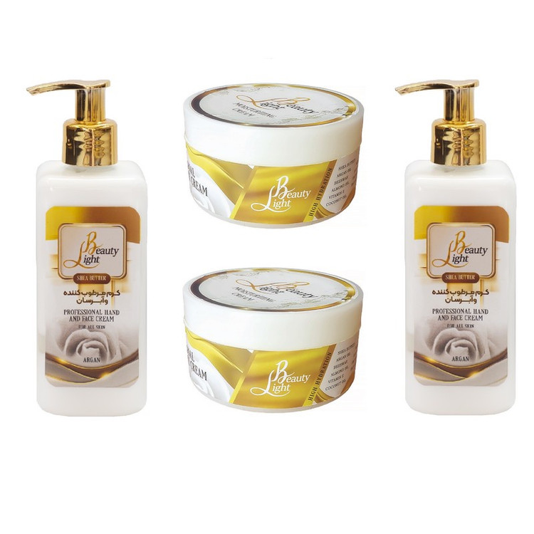 کرم آبرسان لایت بیوتی مدل آرگان شی باتر حجم 250 میلی لیتر مجموعه 2 عددی به همراه کرم آبرسان لایت بیوتی مدل شی باتر آر...