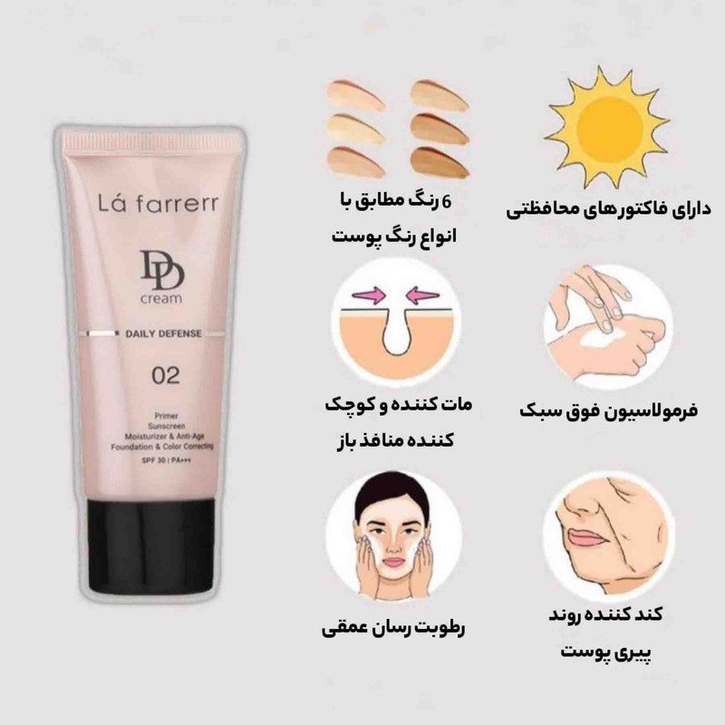دی دی کرم رنگی لافارر مدل SPF 30 02 مناسب انواع پوست حجم 33 میلی لیتر