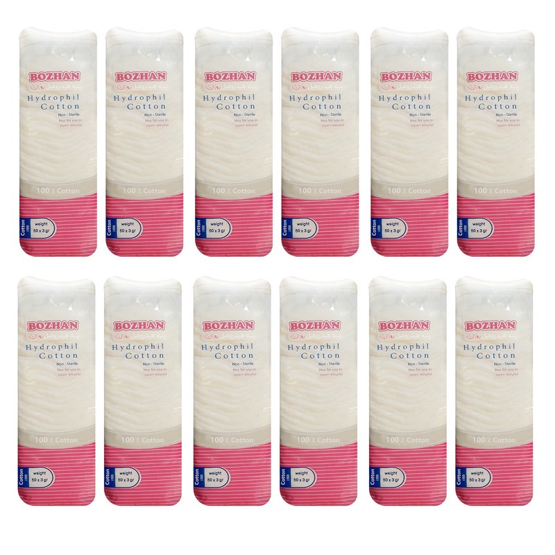 پنبه هیدروفیل بوژان مدل Cotton وزن 50 گرم مجموعه 12 عددی