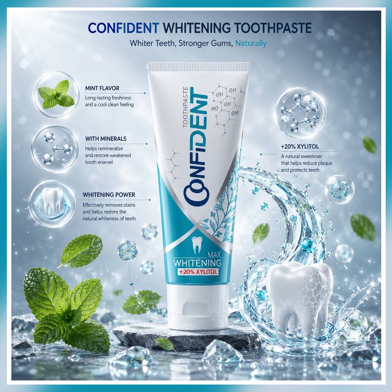 خمیر دندان سفید کننده کانفیدنت مدل Whitening-Max06 مناسب برای انواع دندان حجم 100 میلی لیتر مجموعه 6 عددی