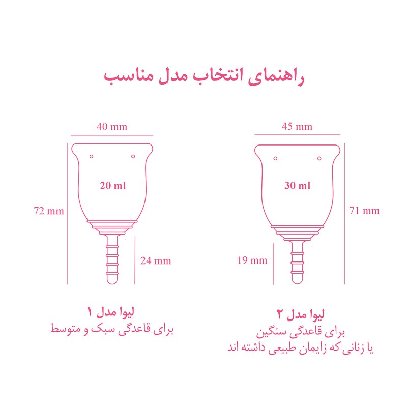 کاپ قاعدگی لیوا فارما مدل Plus سایز کوچک به همراه کاپ قاعدگی لیوا فارما مدل Plus سایز متوسط