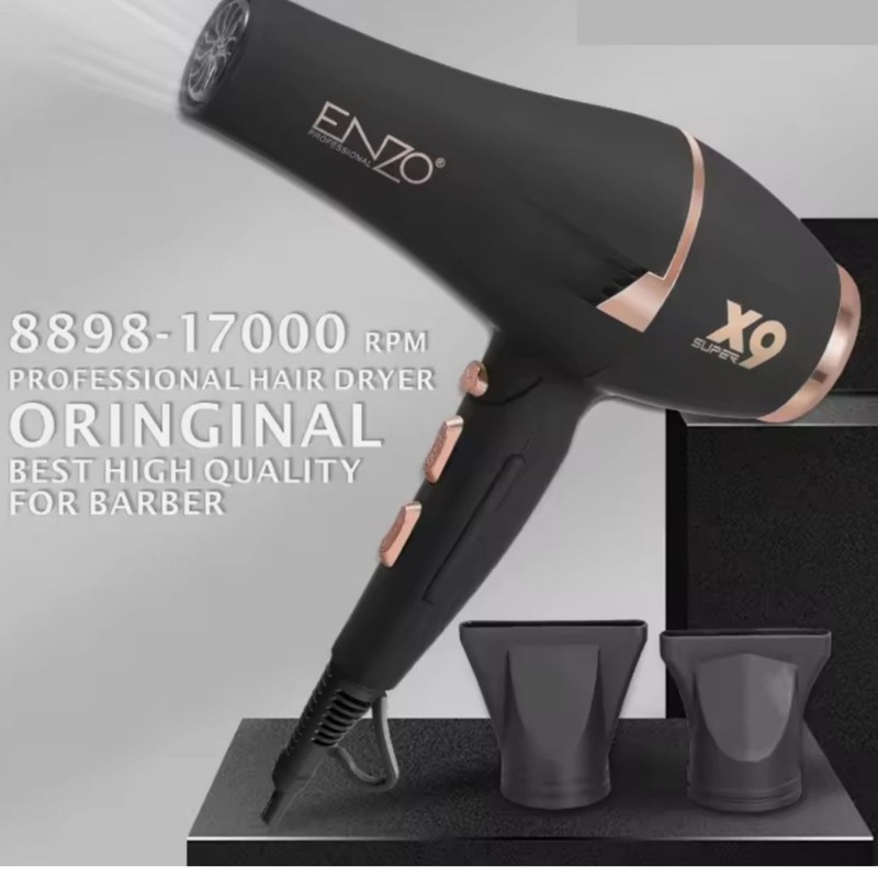 سشوار حرفهای انزو پروفیشینال مدل X9 با موتور AC 2800 وات، فناوری تولید یون، المنت سرامیکی، تنظیم دما و سرعت در 2 حالت...