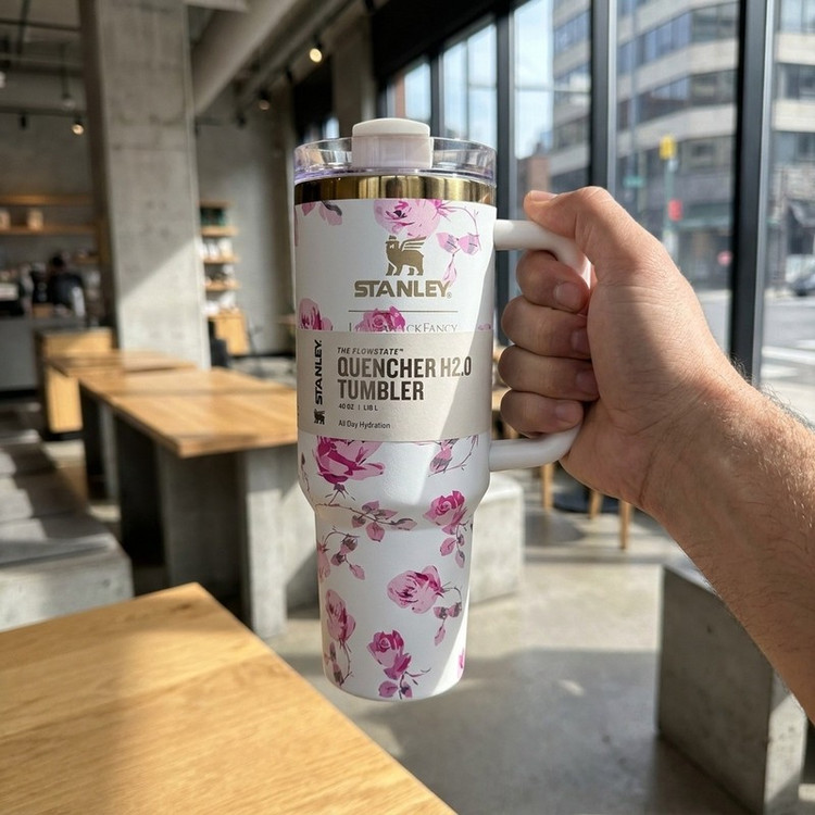 تراول ماگ مدل دسته دار گل دار کد QUENCHER H20 TUMBLER گنجایش 1.180 لیتر