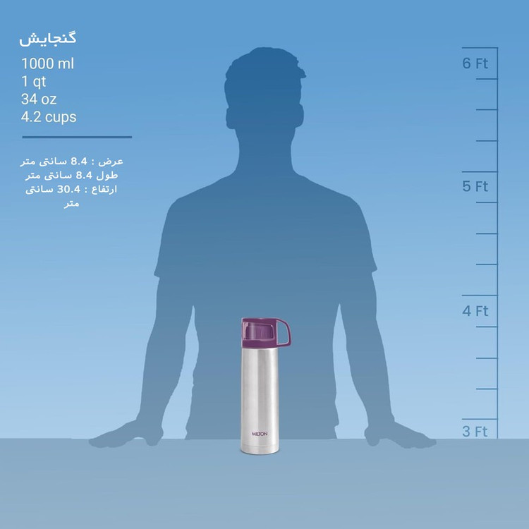 فلاسک میلتون مدل Glassy 1000 گنجایش 1 لیتر به همراه کاور