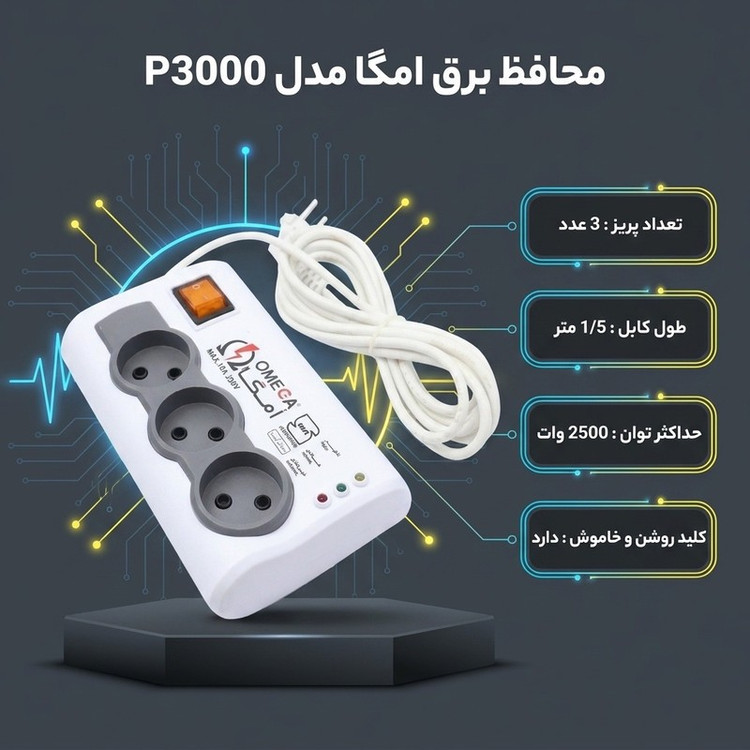 محافظ برق امگا مدل P3000 1/5M