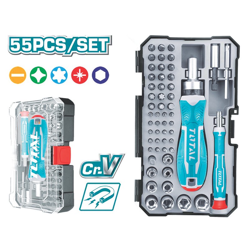 پیچ گوشتی و سری پیچ گوشتی و بکس توتال مدل TACSD30556 مجموعه 55 عددی