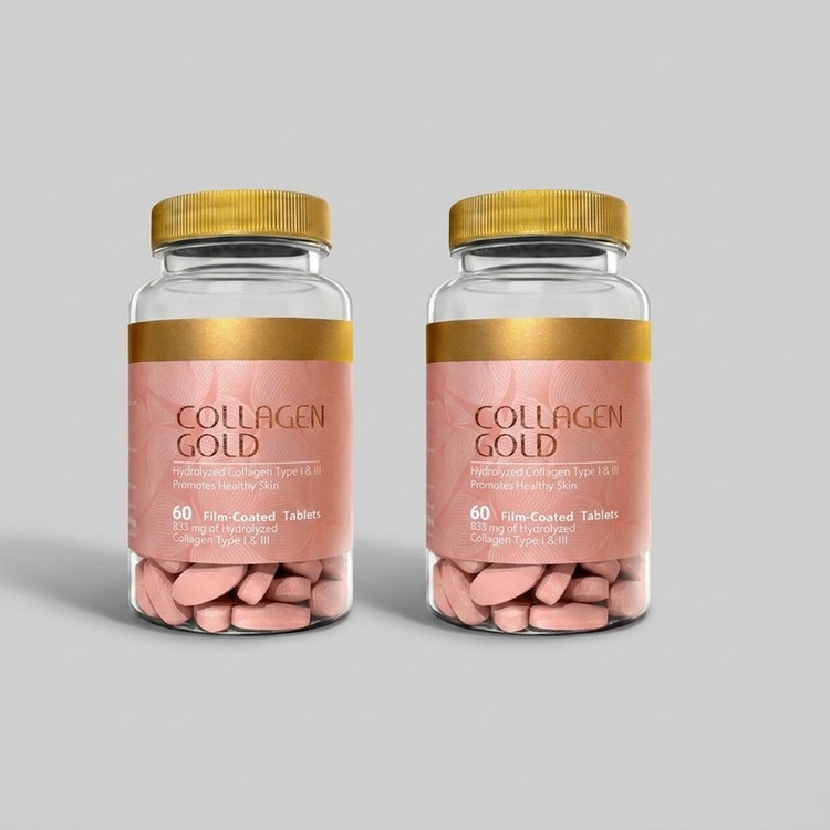 قرص کلاژن آدریان مدل Gold مجموعه 2 عددی 60 عددی، حاوی کلاژن هیدرولیز شده تایپ 1 و 3، بهبود سلامت پوست و مو، مصرف شبان...