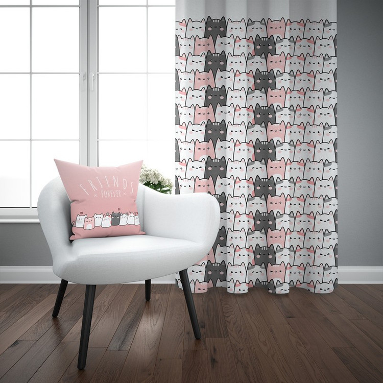 پرده مدل اتاق کودک طرح گربه سایز 140x280 سانتی متر