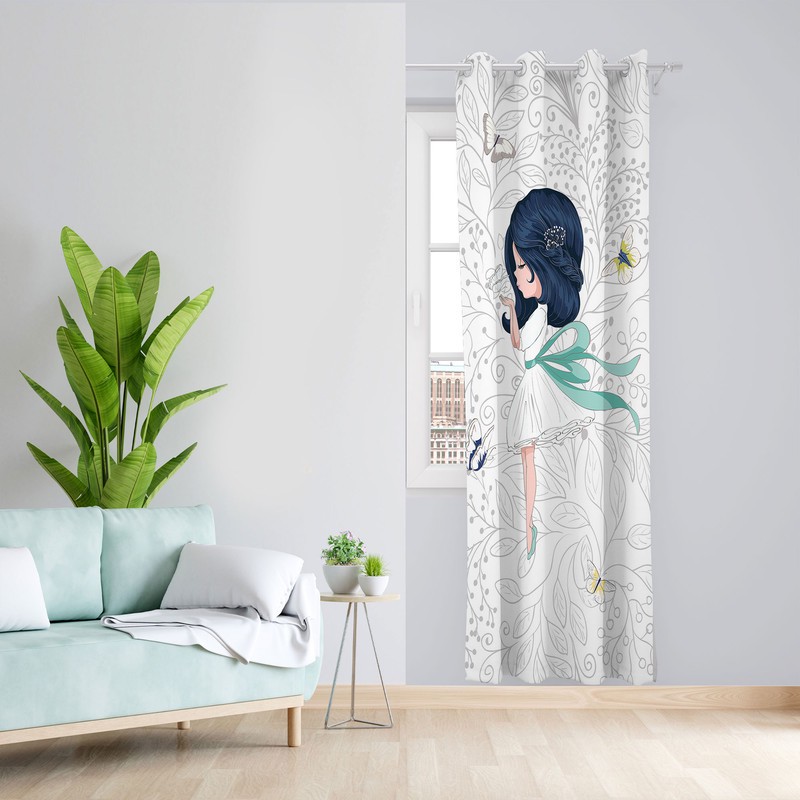 پرده مدل اتاق کودک مخمل پانچی طرح دخترانه کد 4046 سایز 140x280 سانتی متر