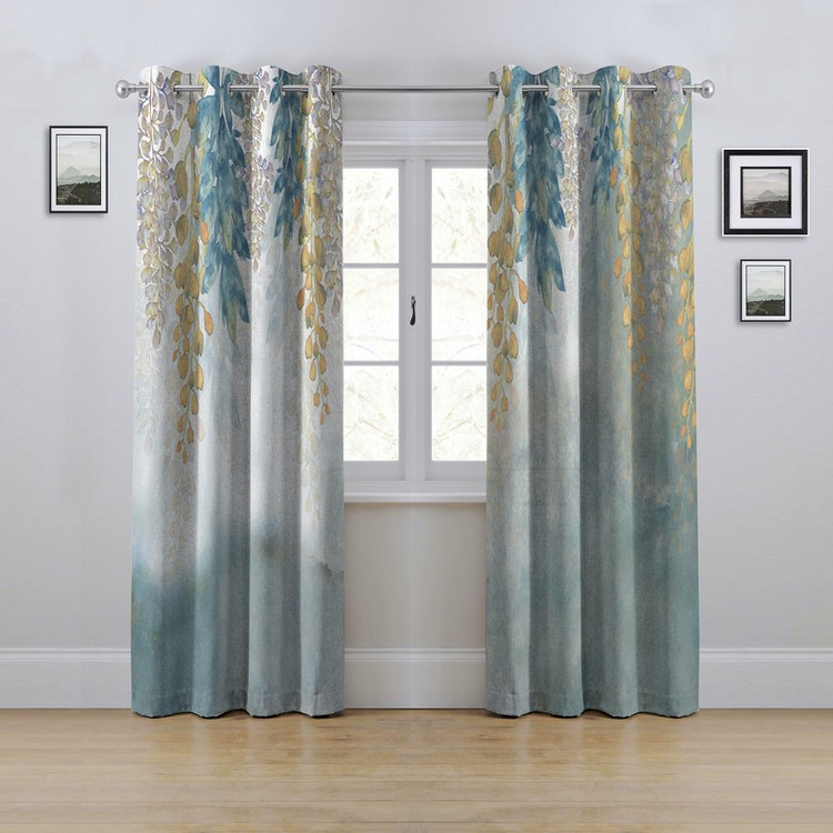 پرده مدل پانچی طرح آویز برگ سایز 280x145 سانتی متر