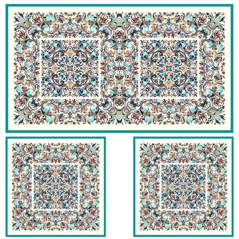 ست رومیزی سه تکه طرح مستطیل مربع اسلیمی کد 9968
