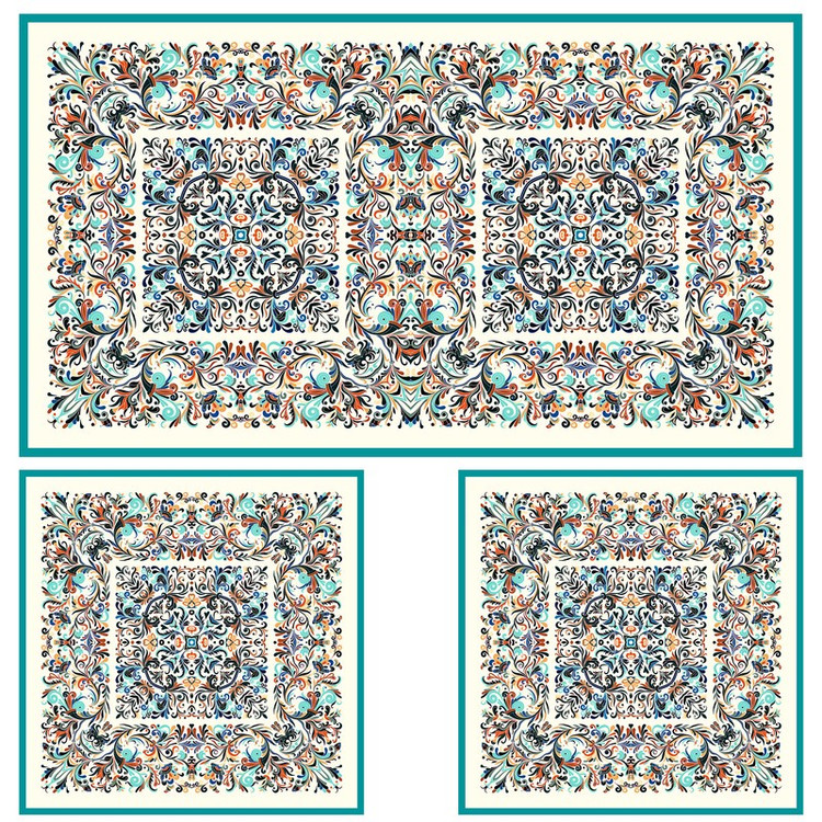 ست رومیزی سه تکه طرح مستطیل مربع اسلیمی کد 9968