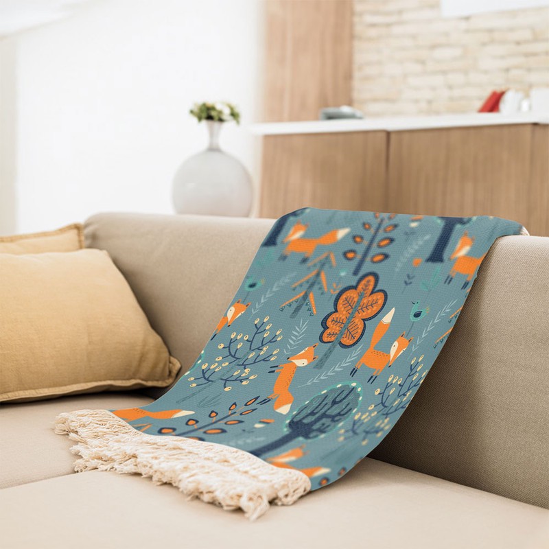 شال مبل طرح روباه بازیگوش کد Q2SH1054 سایز 98x180 سانتی متر