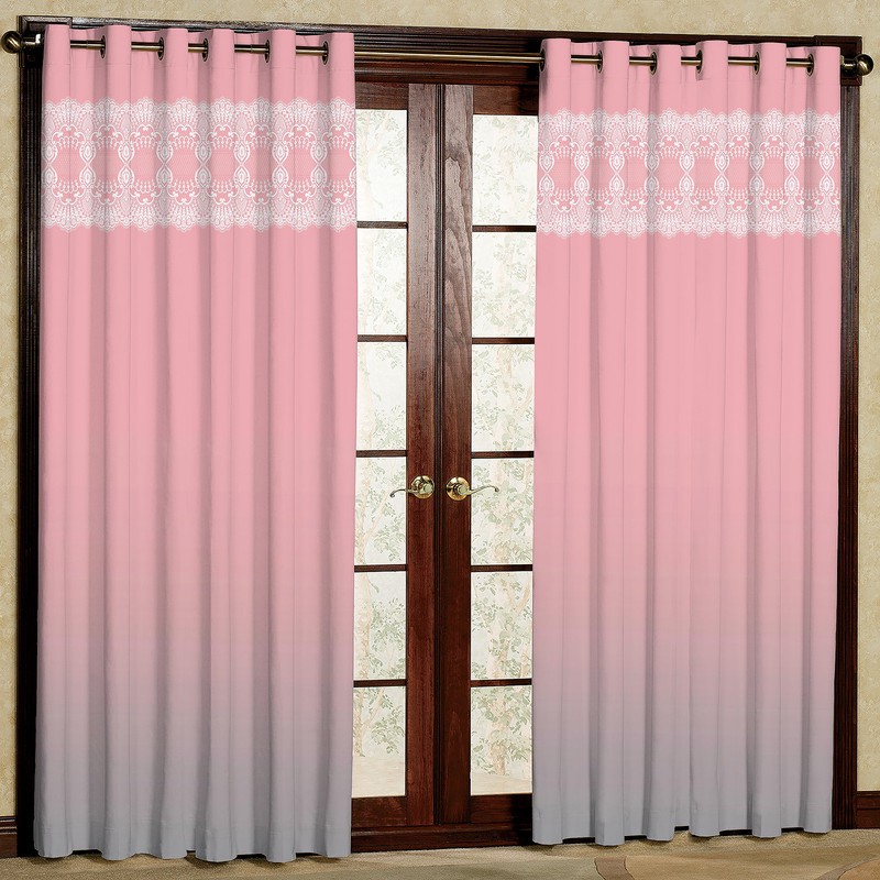 پرده طرح حاشیه دار طوسی صورتی مدل مخمل پانچی کد 2_1204 W سایز 140x280 سانتی متر