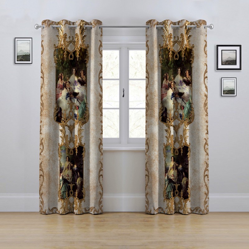 پرده مدل پانچی طرح نقاشی و پتینه سایز 280x145 سانتی متر