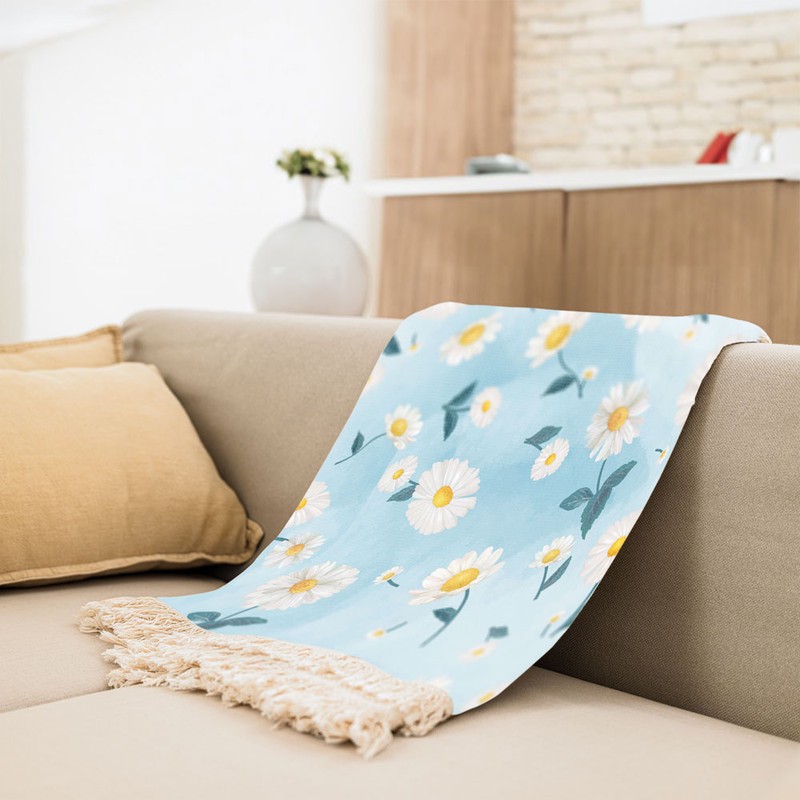 شال مبل مدل پرواز بابونه ها کد F2SH1073 سایز 100x180 سانتی متر