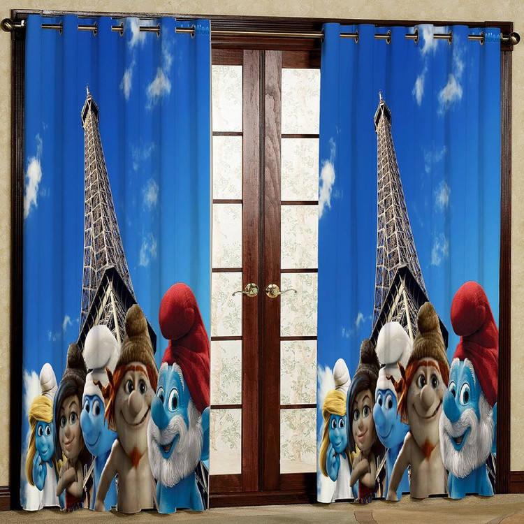 پرده مدل کارتون SMURFS مخمل پانچی کد 941 سایز 140x280 سانتی متر