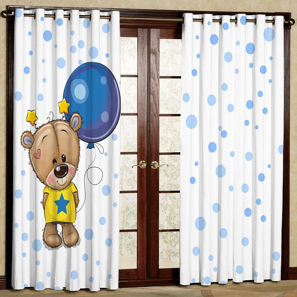 پرده مدل خرس و بادکنک مخمل پانچی کد 410 سایز 200x140 سانتی متر