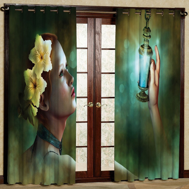 پرده مدل دختر و فانوس مخمل پانچی کد 2339 سایز 200x140 سانتی متر