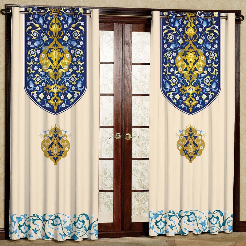 پرده بارمان دکور طرح ترنج مدل هازان پانچی کد 1538 W سایز 140x280 سانتی متر