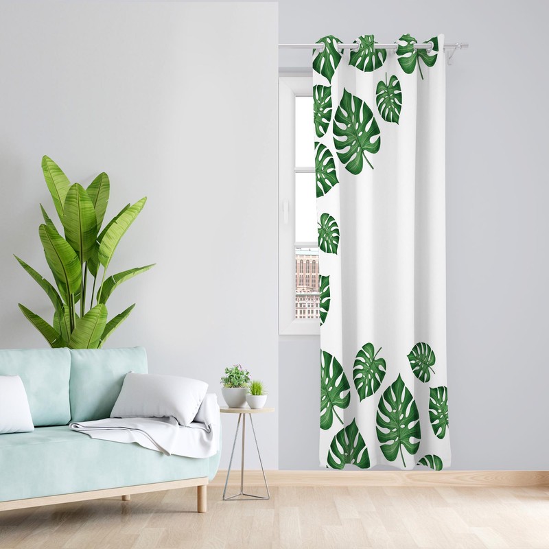 پرده طرح برگ انجیری مدل مخمل پانچی کد 1175 سایز 140x200 سانتی متر