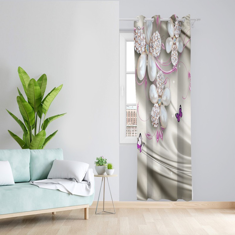 پرده طرح گل مرواریدی مدل مخمل پانچی کد L 247 Z سایز 140x200 سانتی متر