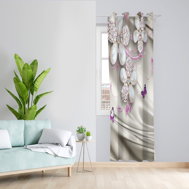 پرده طرح گل مرواریدی مدل مخمل پانچی کد L 247 Z سایز 140x200 سانتی متر