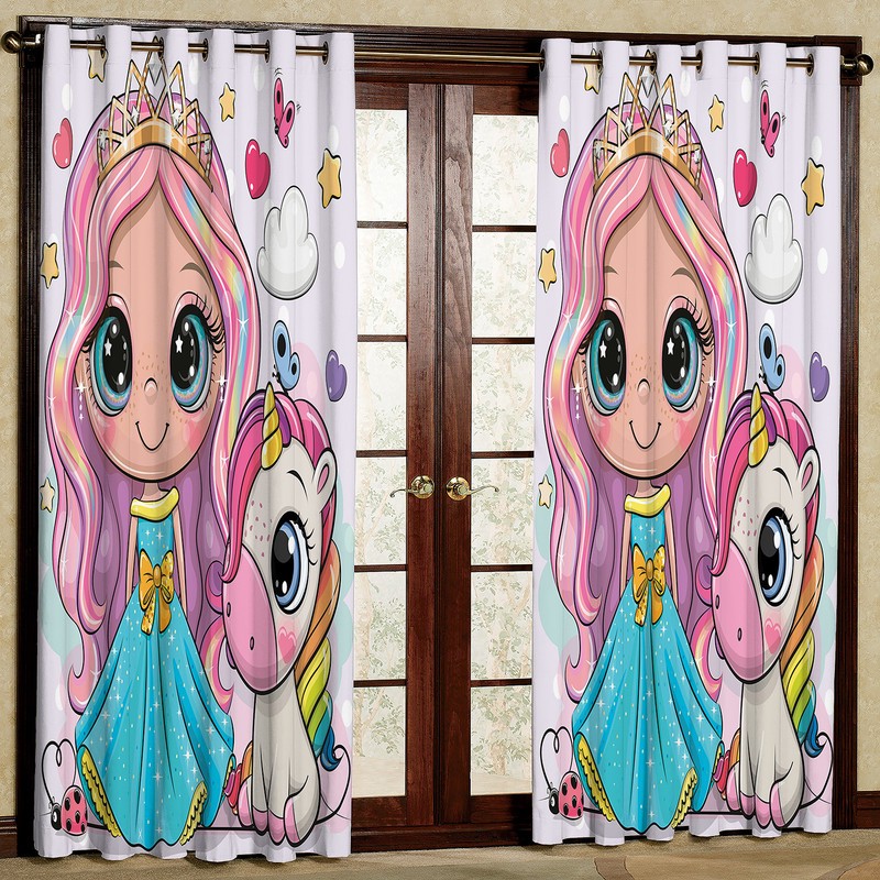 پرده مدل دختر و اسب تک شاخ هازان پانچی کد 2314 سایز 140x200 سانتی متر
