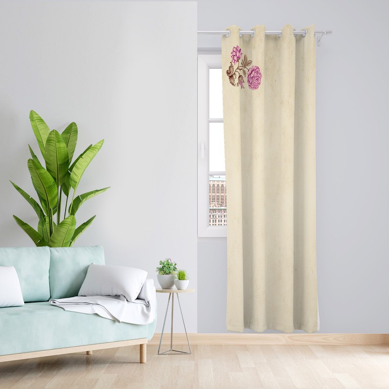 پرده طرح گل مدل مخمل پانچی کد 1864 z سایز 140x200 سانتی متر
