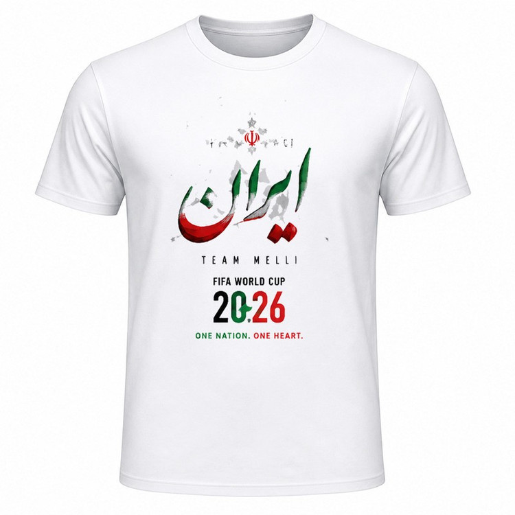 تیشرت آستین کوتاه یقه گرد مردانه مدل A08 طرح جام جهانی 2026 ایران