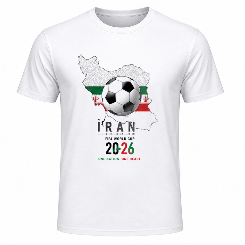 تیشرت آستین کوتاه یقه گرد مردانه مدل A12 طرح جام جهانی 2026 ایران