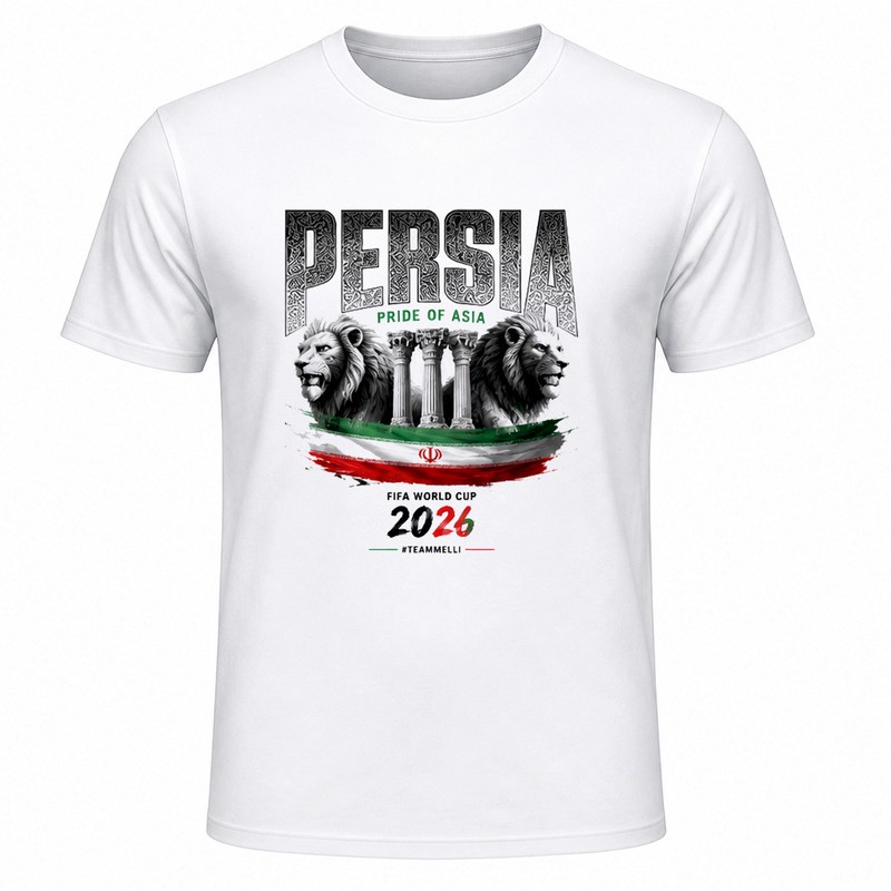 تیشرت آستین کوتاه یقه گرد مردانه مدل A16 طرح جام جهانی 2026 ایران