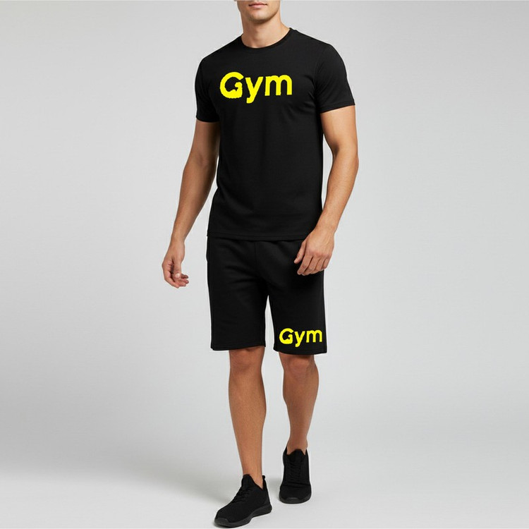 ست تیشرت آستین کوتاه و شلوارک راحتی مردانه مدل A27 طرح GYM