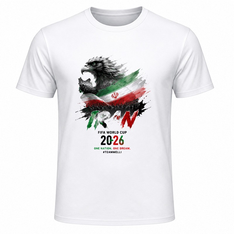 تیشرت آستین کوتاه یقه گرد مردانه مدل A19 طرح جام جهانی 2026 ایران