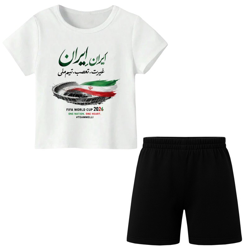 ست تیشرت آستین کوتاه و شلوارک راحتی پسرانه مدل A325 طرح تیم ملی