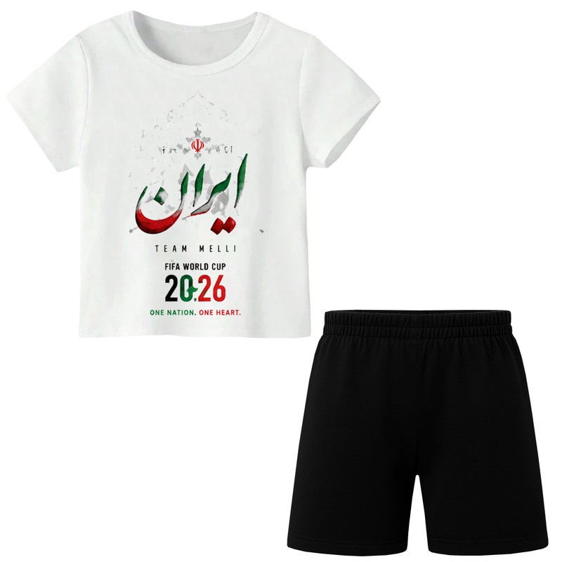 ست تیشرت آستین کوتاه و شلوارک راحتی پسرانه مدل A305 طرح تیم ملی